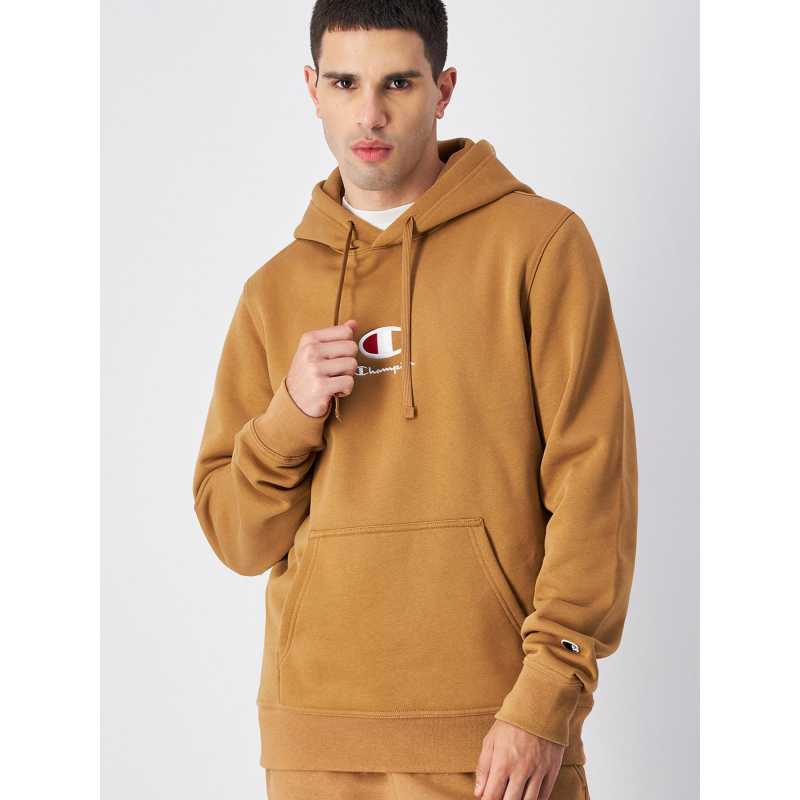 Sweat à capuche logo brodé marron homme - Champion