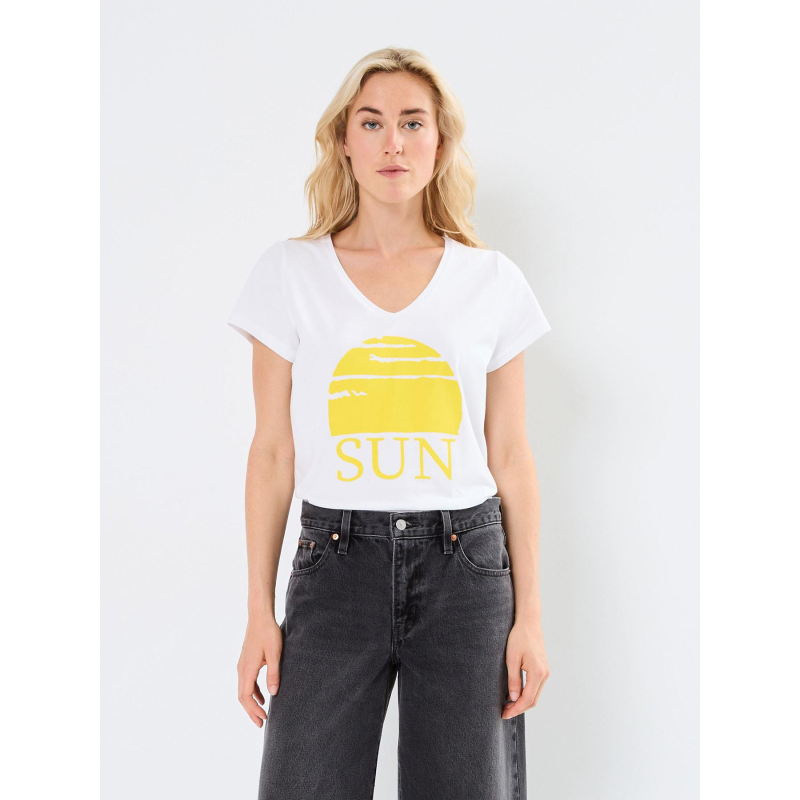 T-shirt merima blanc jaune femme - Pieces