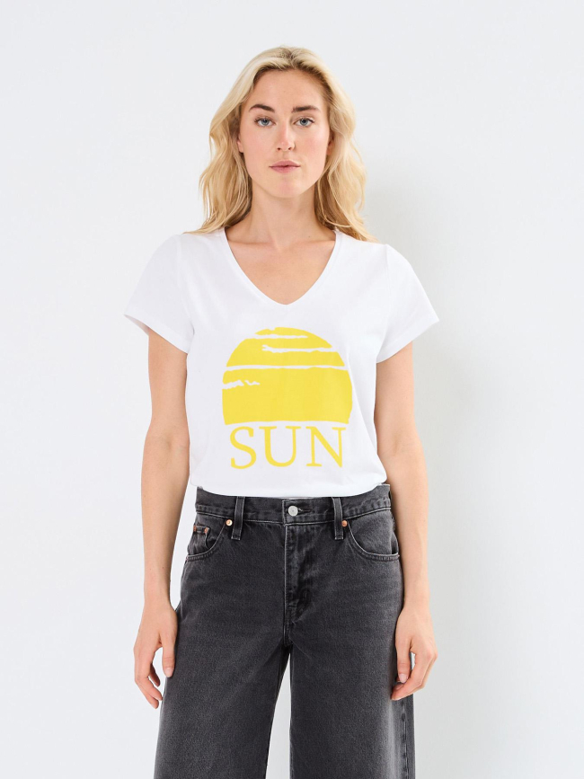 T-shirt merima blanc jaune femme - Pieces