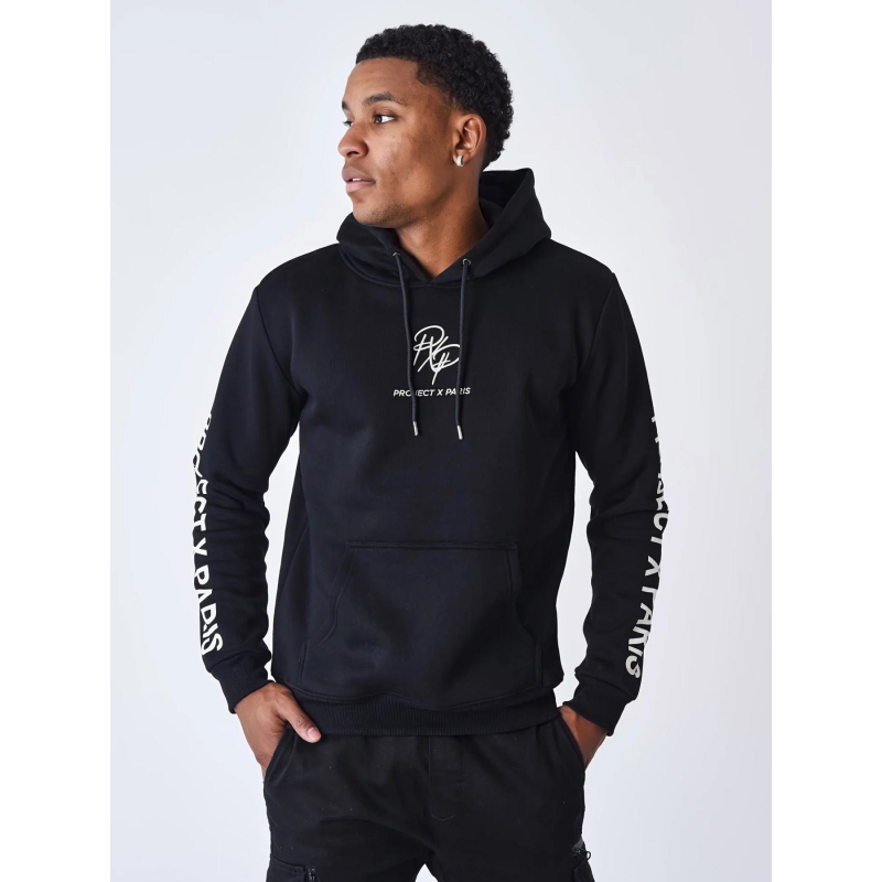 Sweat à capuche double logo brodé noir homme - Project X Paris