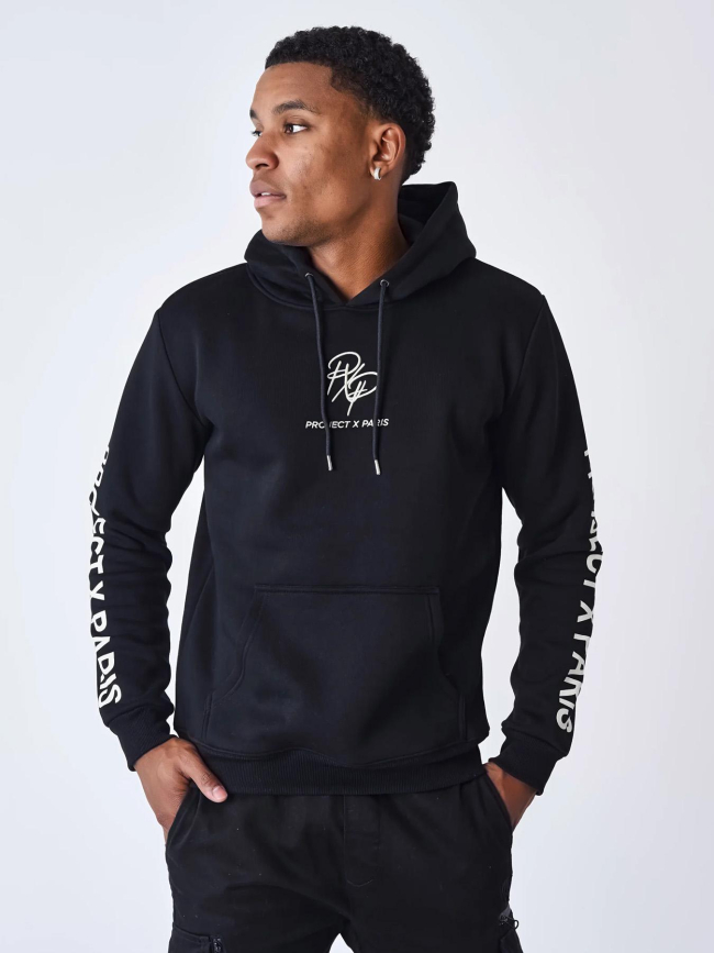 Sweat à capuche double logo brodé noir homme - Project X Paris