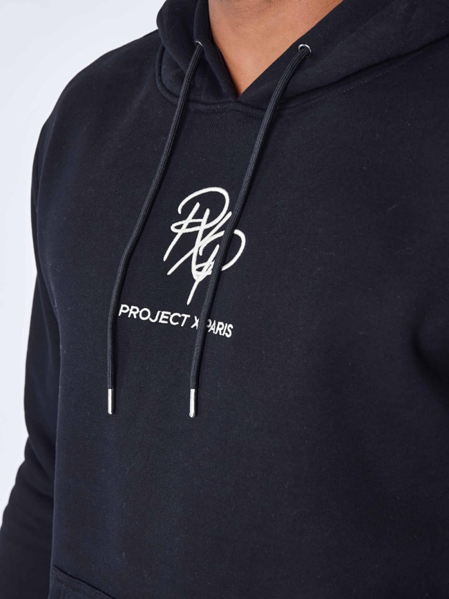 Sweat à capuche double logo brodé noir homme - Project X Paris