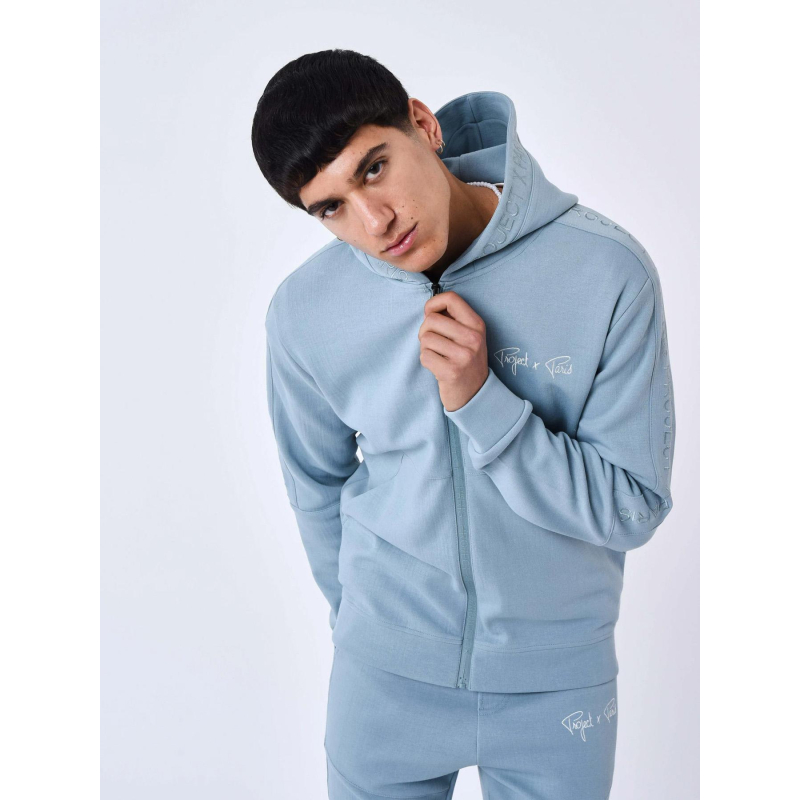 Sweat à capuche zippé uni bleu gris homme - Project X Paris