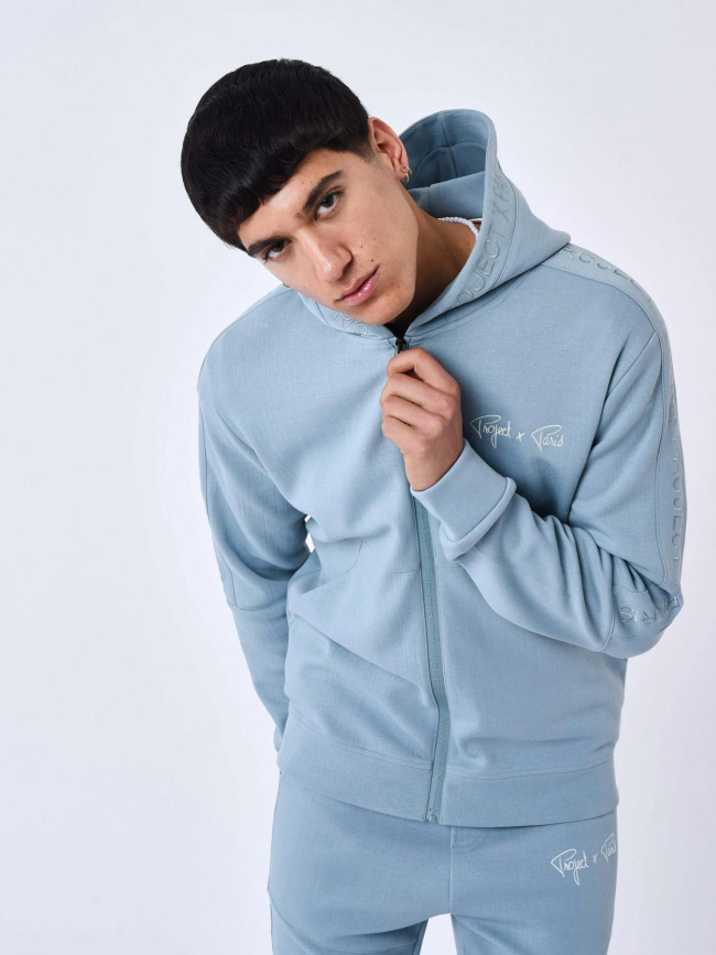 Sweat à capuche zippé uni bleu gris homme - Project X Paris