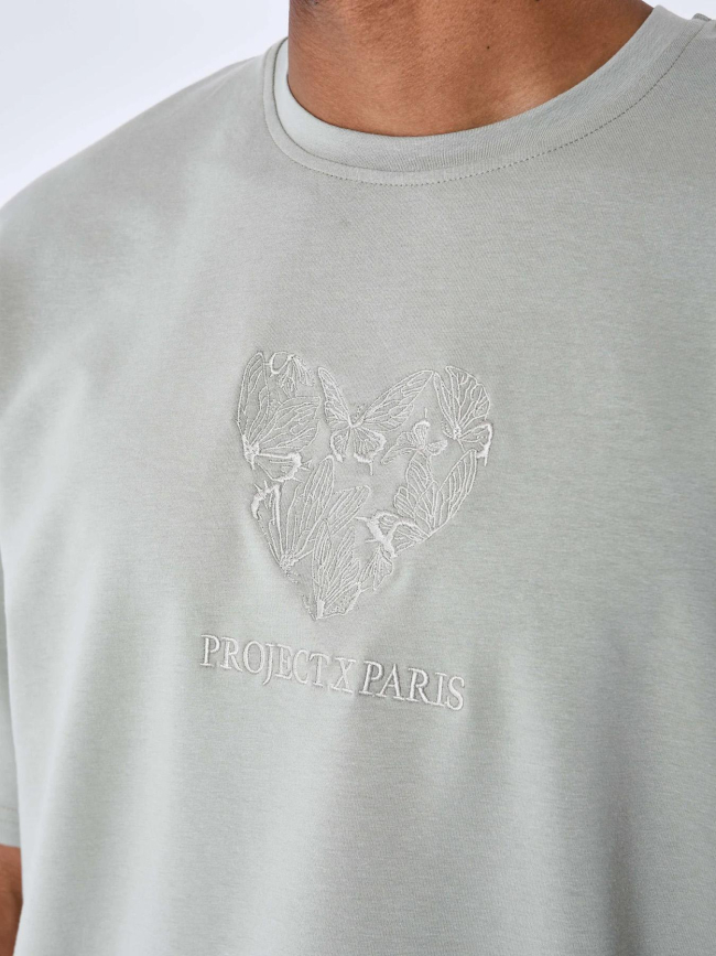 T-shirt coeur papillon brodé kaki homme - Project X Paris