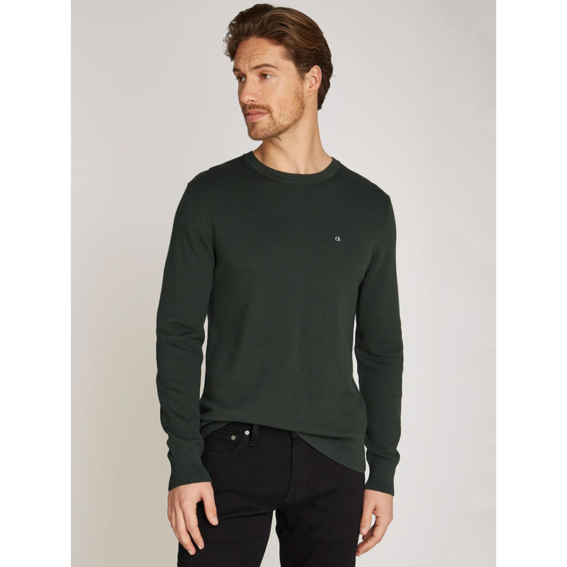 Pull fin micro piqué vert homme - Calvin Klein