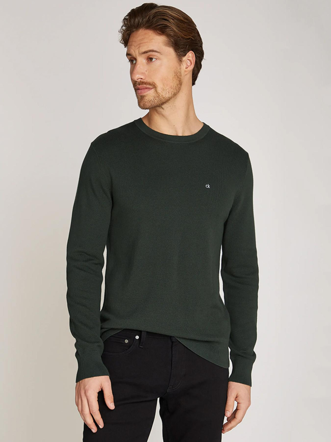 Pull fin micro piqué vert homme - Calvin Klein