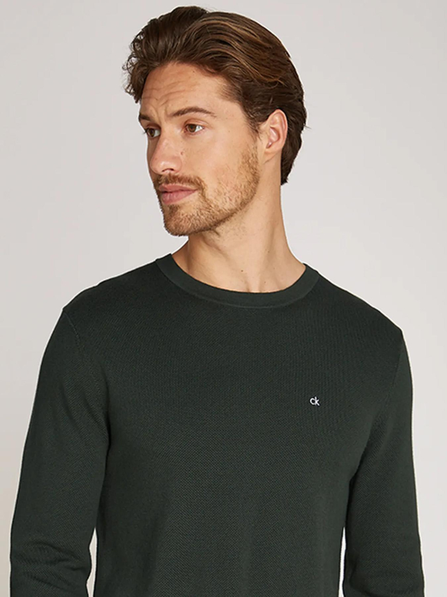 Pull fin micro piqué vert homme - Calvin Klein