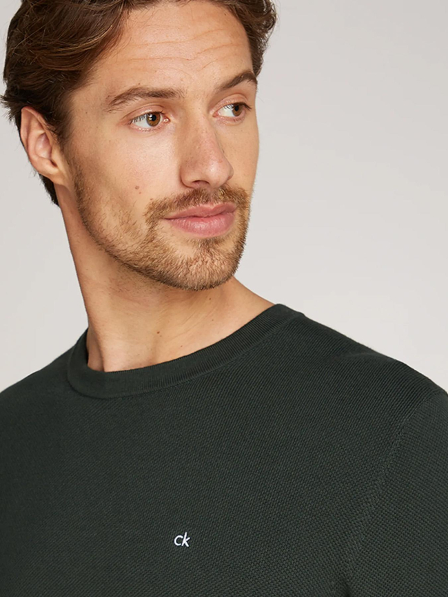 Pull fin micro piqué vert homme - Calvin Klein