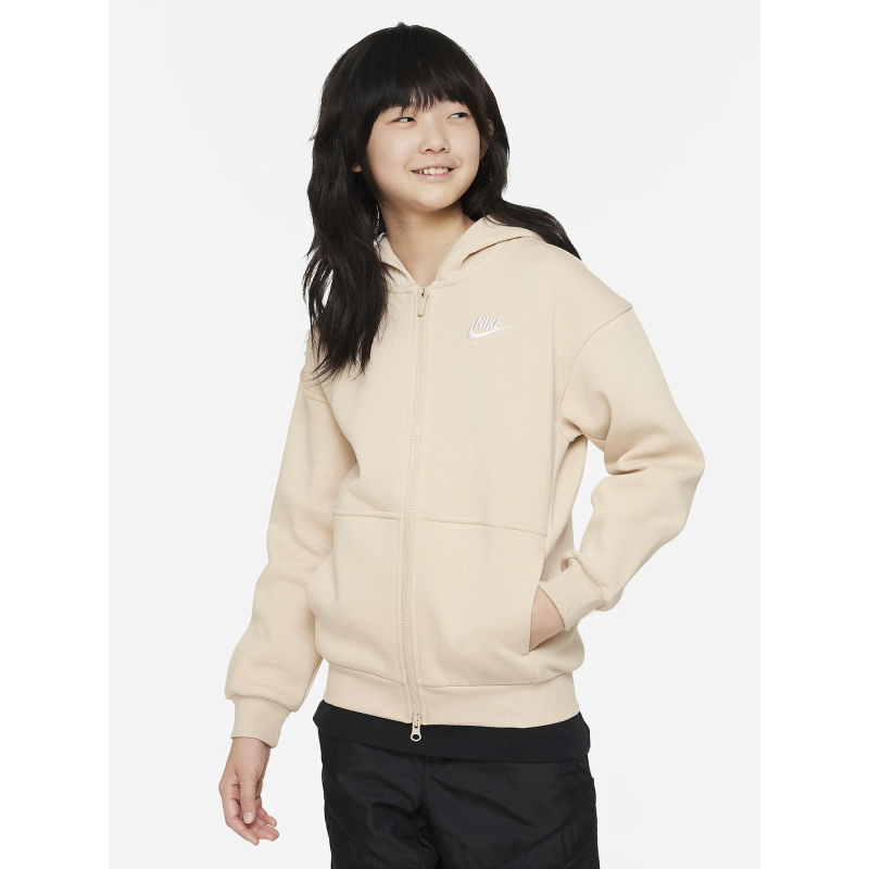 Sweat à capuche zippé fleece oversized beige fille - Nike