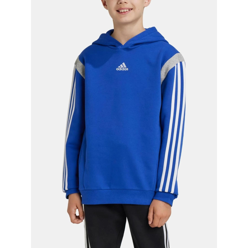 Sweat à capuche logo colorblock gris/bleu enfant - Adidas