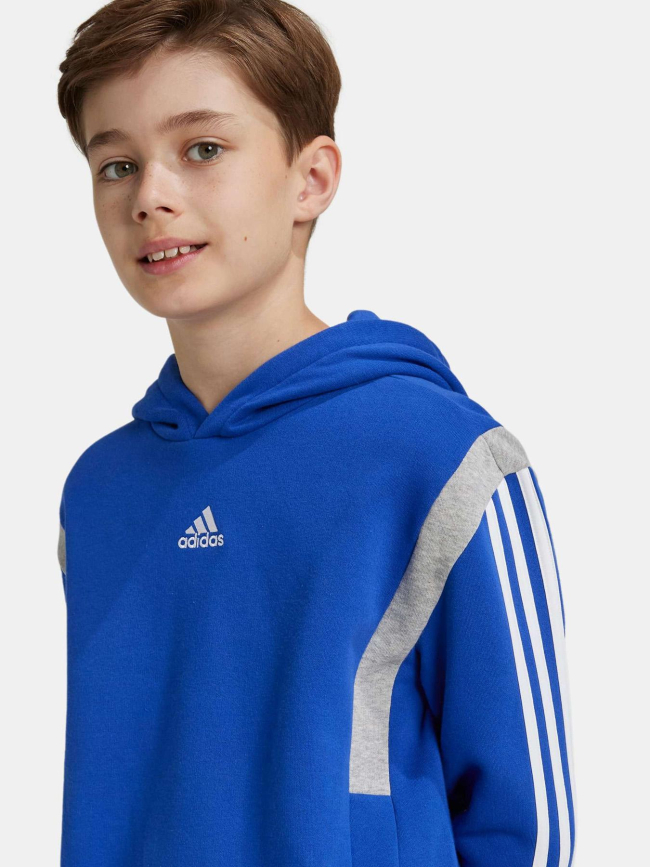 Sweat à capuche logo colorblock gris/bleu enfant - Adidas