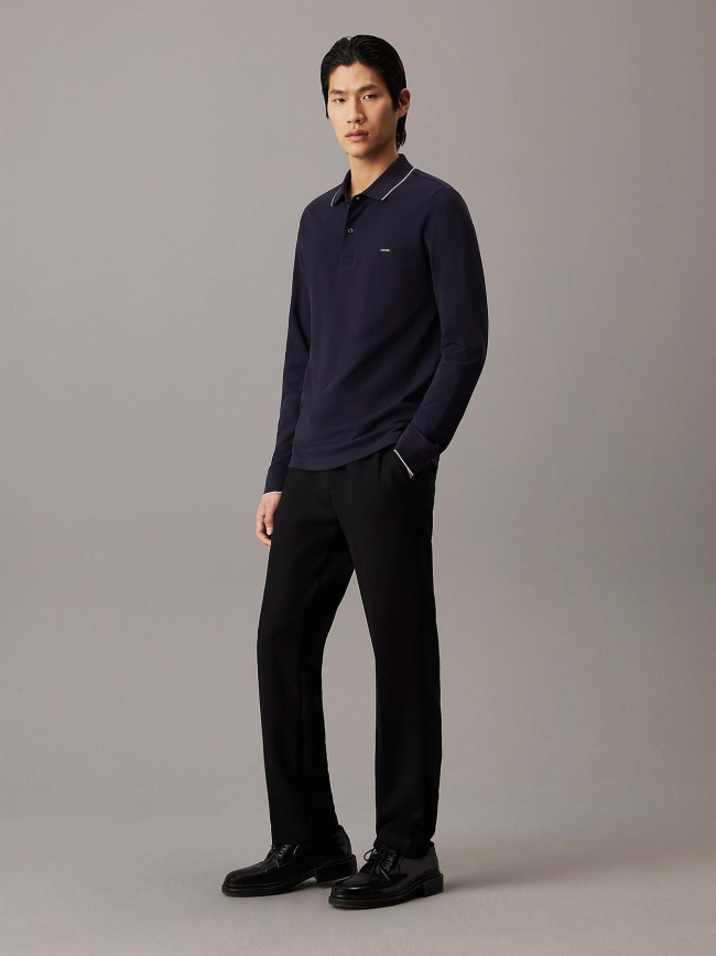 Polo manches longues stretch bleu marine homme - Calvin Klein