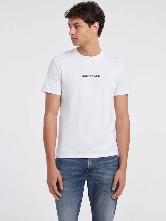 T-shirt slim fit logo brodé blanc homme - Guess