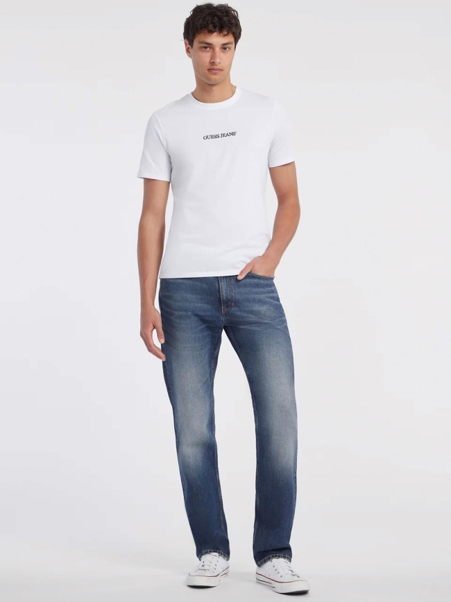 T-shirt slim fit logo brodé blanc homme - Guess