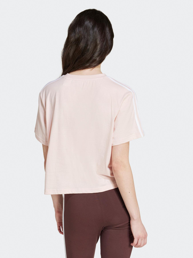 T-shirt crop 3 bandes rose femme - Adidas