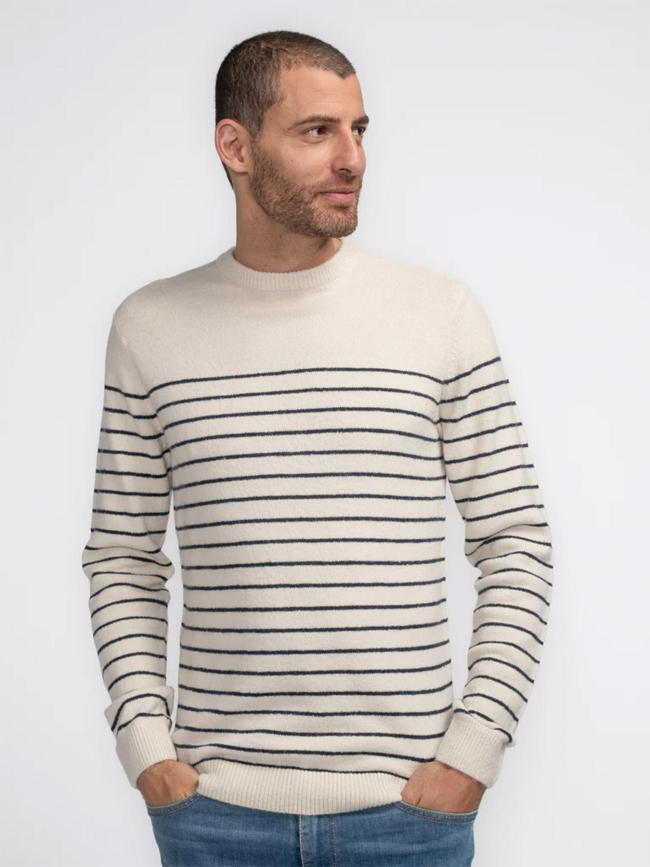 Pull col rond rayé bleu beige homme - Petrol Industries