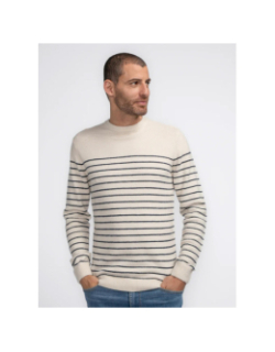 Pull col rond rayé bleu beige homme - Petrol Industries