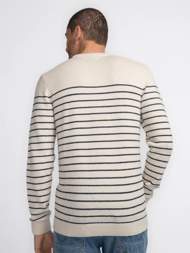 Pull col rond rayé bleu beige homme - Petrol Industries