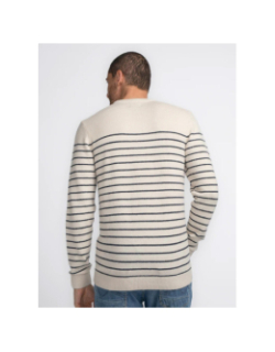 Pull col rond rayé bleu beige homme - Petrol Industries