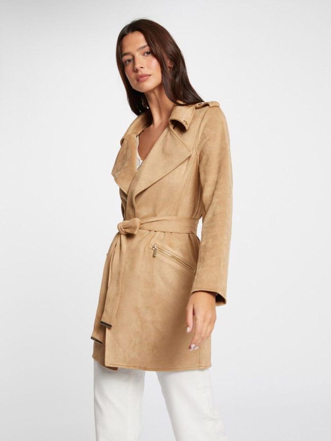 Manteau long ceinturé suédine garia beige femme - Morgan