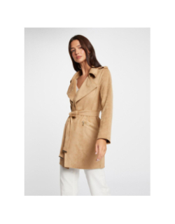 Manteau long ceinturé suédine garia beige femme - Morgan