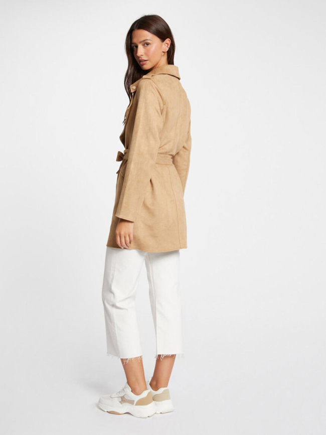 Manteau long ceinturé suédine garia beige femme - Morgan