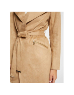 Manteau long ceinturé suédine garia beige femme - Morgan