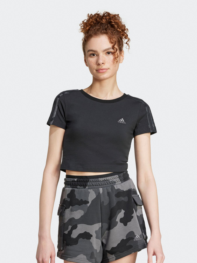 T-shirt crop camo 3S noir femme - Adidas