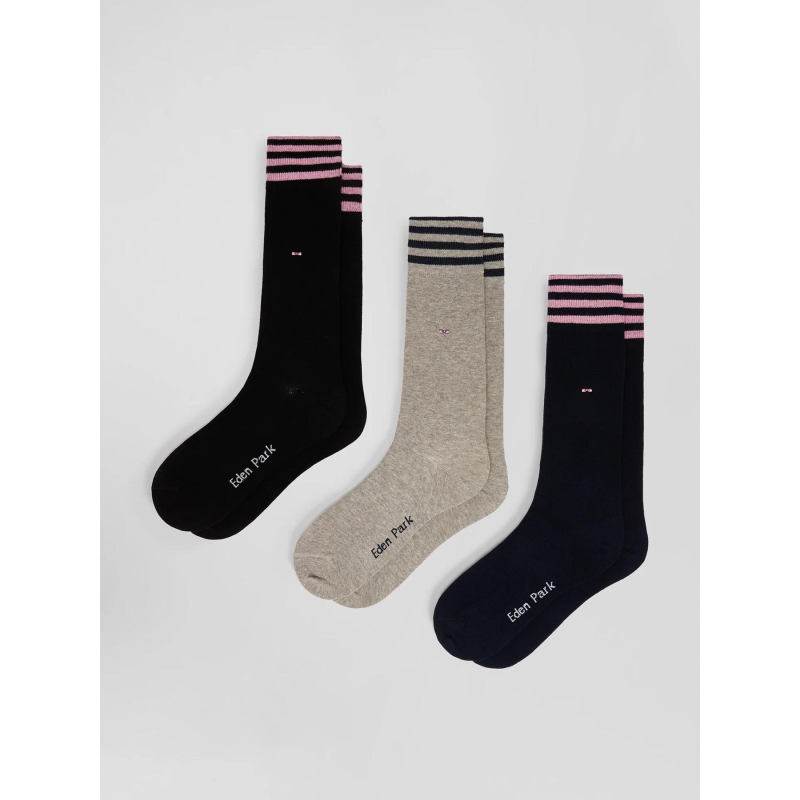 Lot 3 paires de chaussettes rayés noir homme - Eden Park