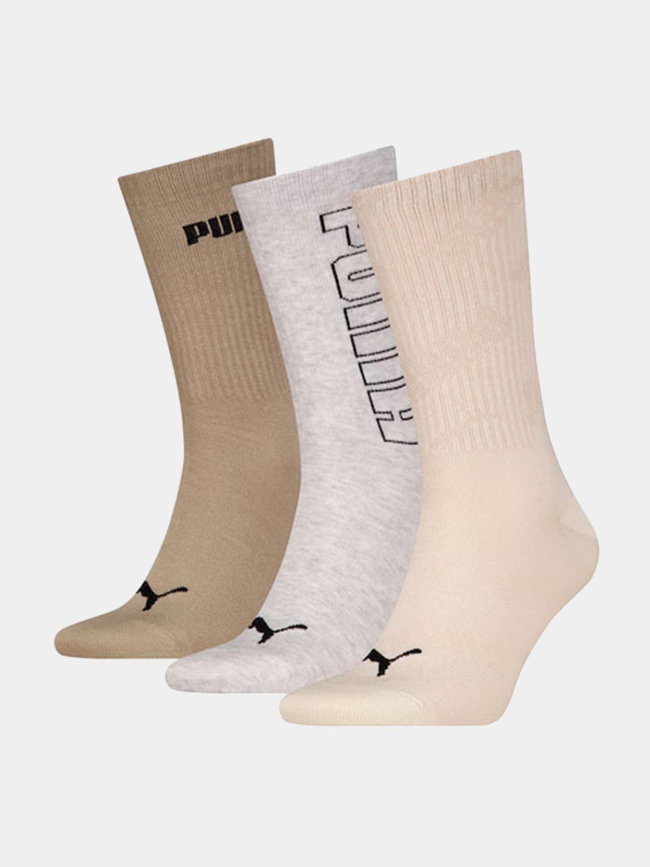 Pack 3 paires de chaussettes logo crew beige gris marron - Puma