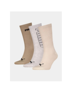 Pack 3 paires de chaussettes logo crew beige gris marron - Puma