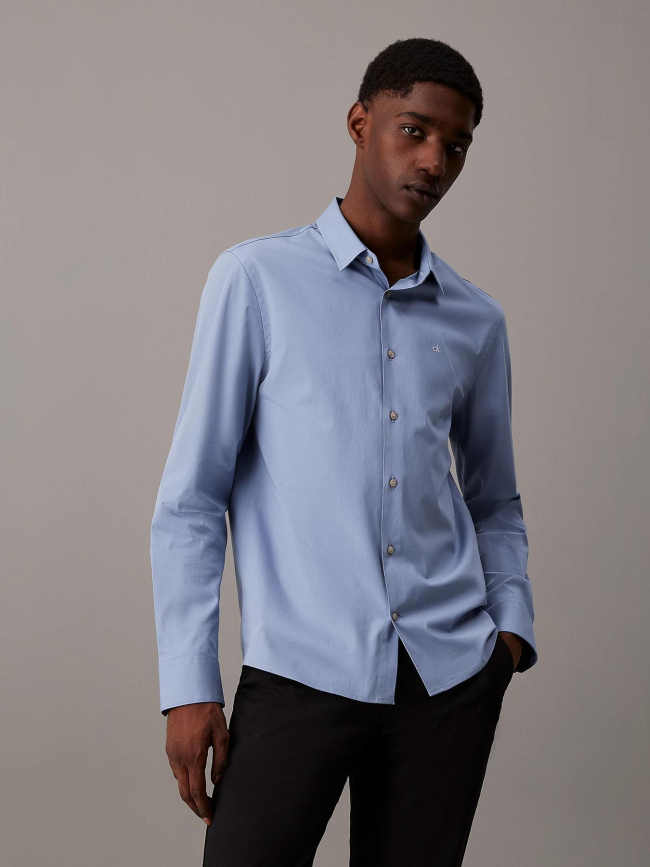 Chemise slim en popeline élastique bleu homme - Calvin Klein