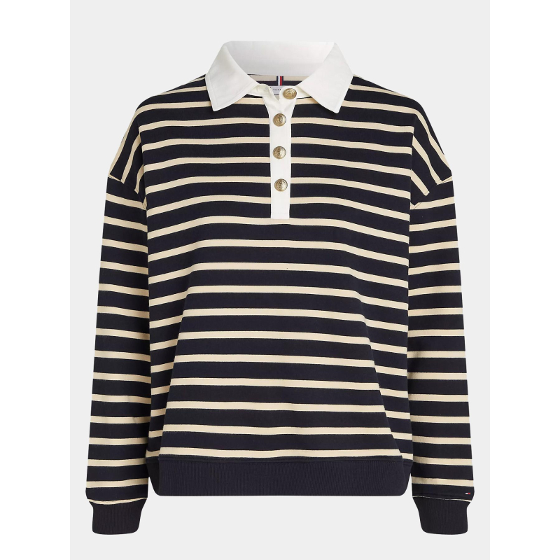 Polo manches longues à rayures beige bleu - Tommy Hilfiger