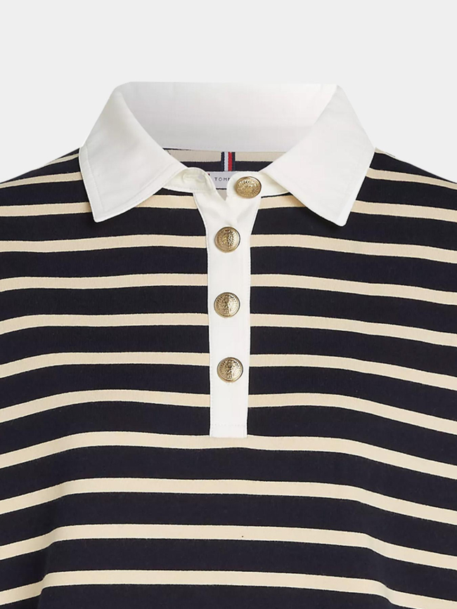 Polo manches longues à rayures beige bleu - Tommy Hilfiger