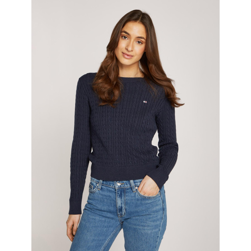 Pull à torsades cable essential bleu marine femme - Tommy Jeans