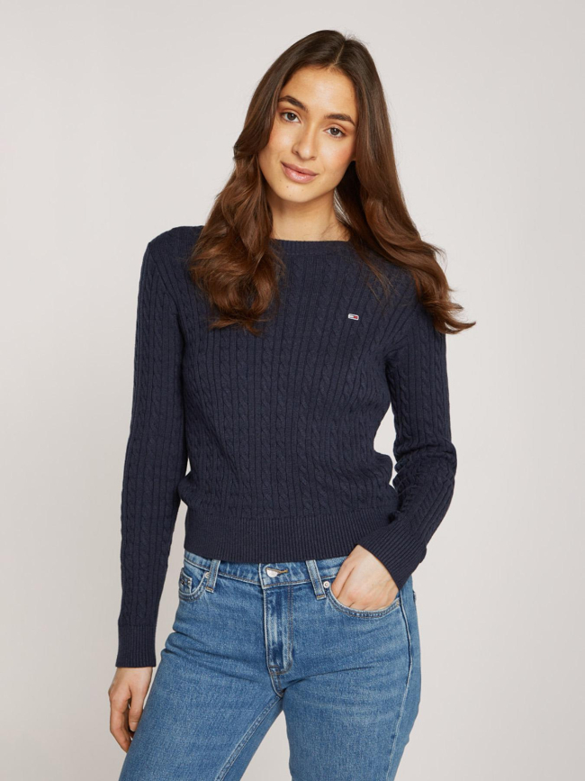 Pull à torsades cable essential bleu marine femme - Tommy Jeans