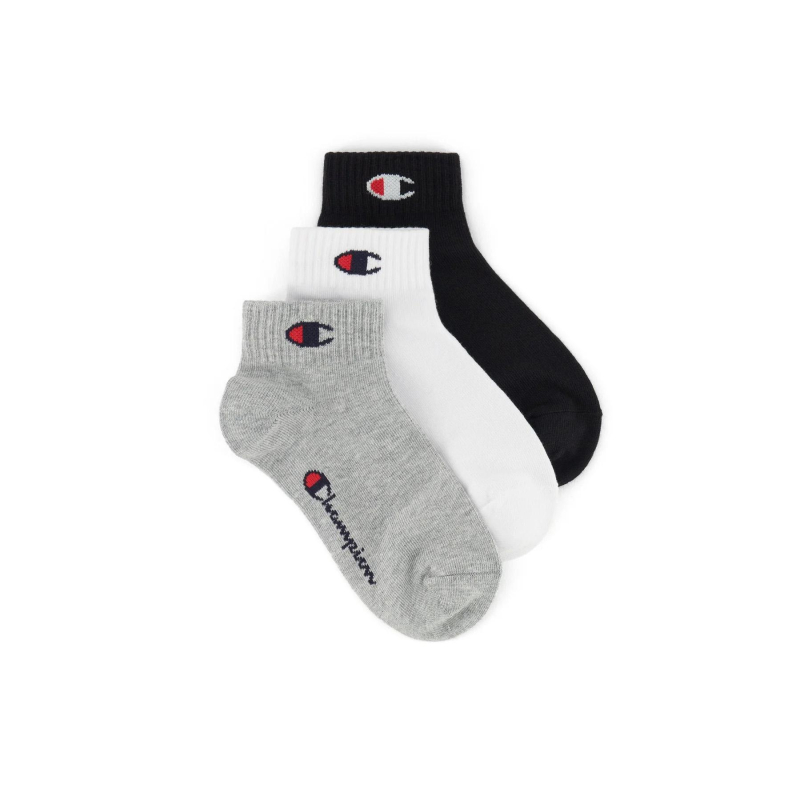 Pack 3 paires de chaussettes gris noir blanc enfant - Champion