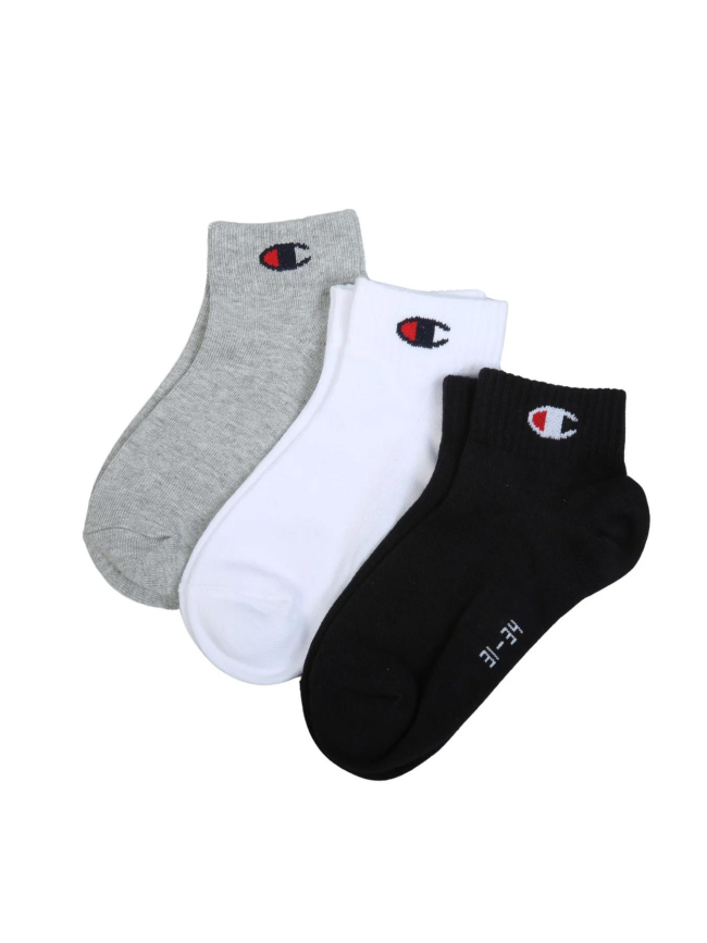 Pack 3 paires de chaussettes gris noir blanc enfant - Champion