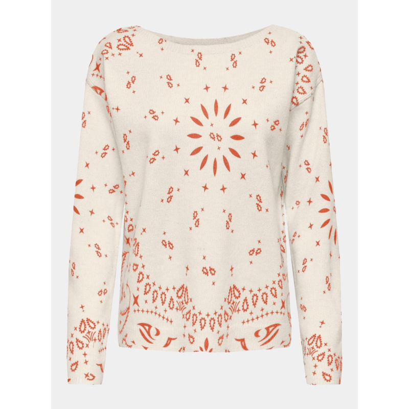 Pull imprimé sanne blanc écru orange femme - Only