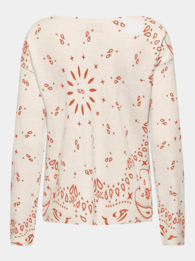 Pull imprimé sanne blanc écru orange femme - Only