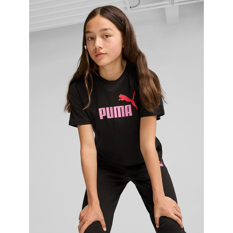 T-shirt crop logo noir rose fille - Puma