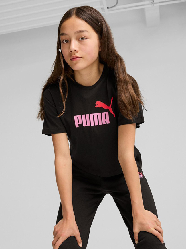 T-shirt crop logo noir rose fille - Puma