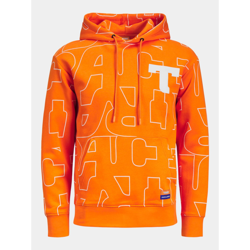 Sweat à capuche trace aop orange homme - Jack & Jones