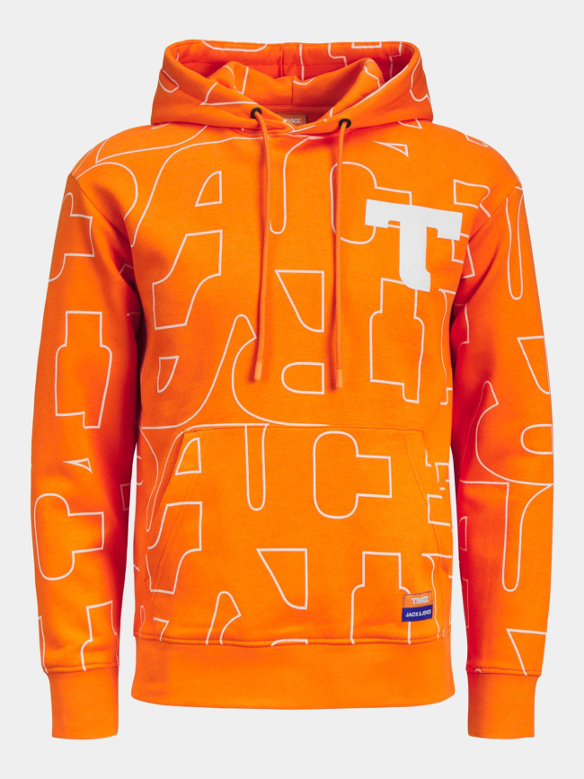 Sweat à capuche trace aop orange homme - Jack & Jones