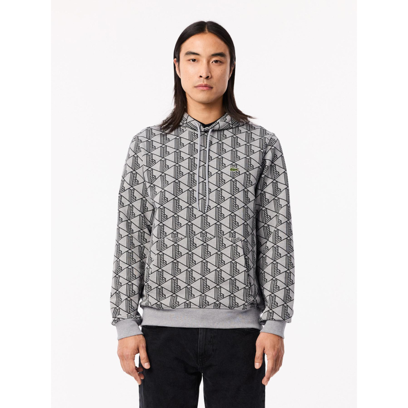 Sweat à capuche monogramme gris homme - Lacoste