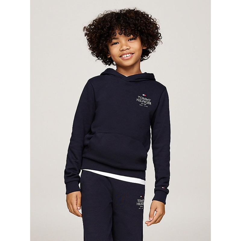 Sweat à capuche logo puff print bleu marine enfant - Tommy Hilfiger