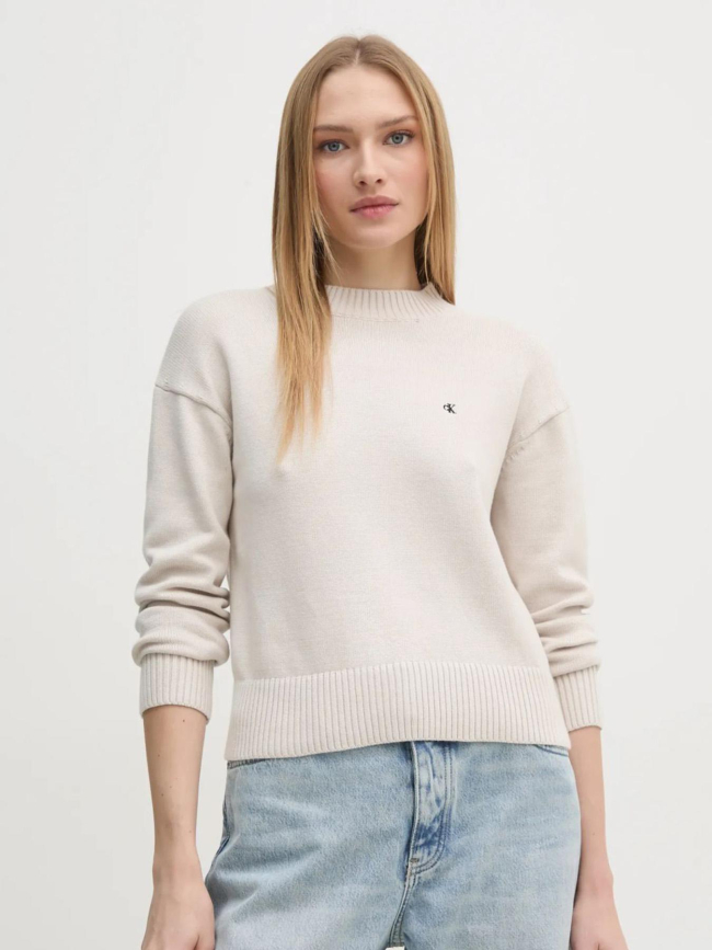 Pull monogramme beige femme - Calvin Klein Jeans