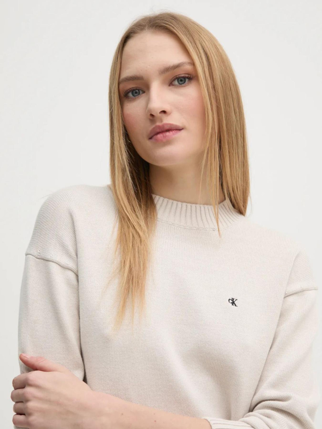 Pull monogramme beige femme - Calvin Klein Jeans