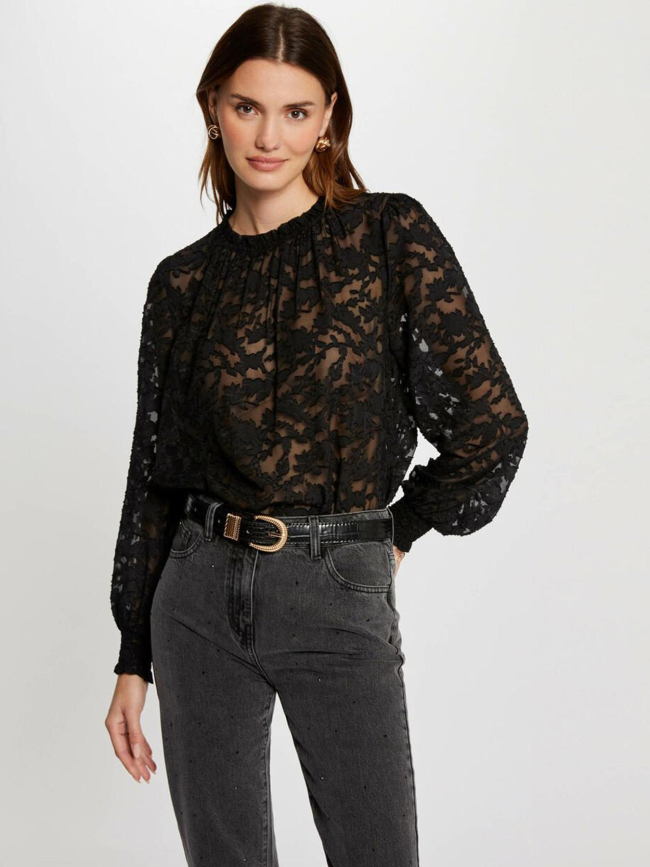 Blouse dentelle ojour noir femme - Morgan